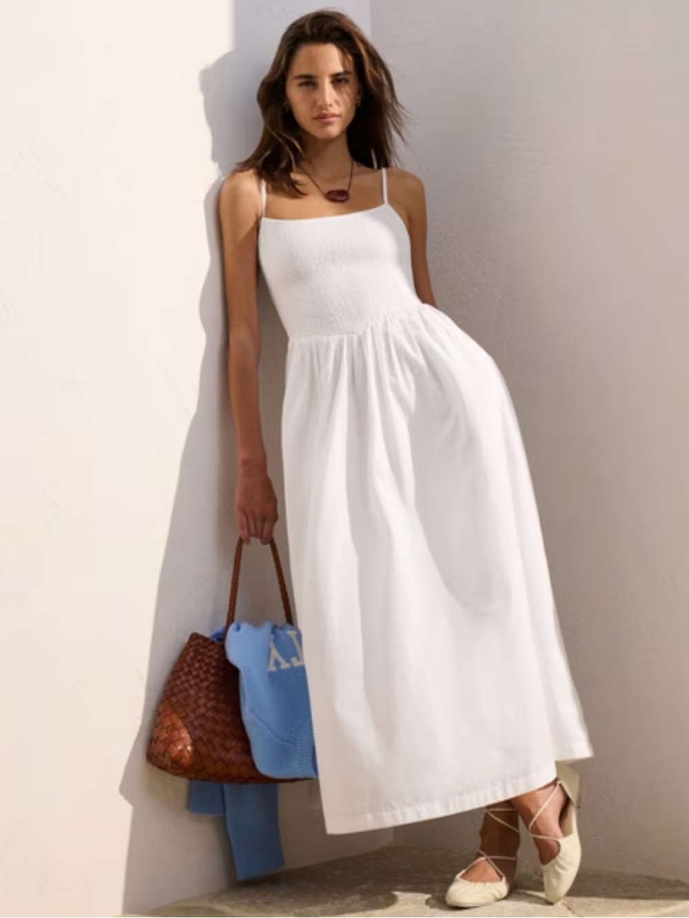 NWT Abercrombie Dipped-Waist Smocked Midi Dress Small Tall